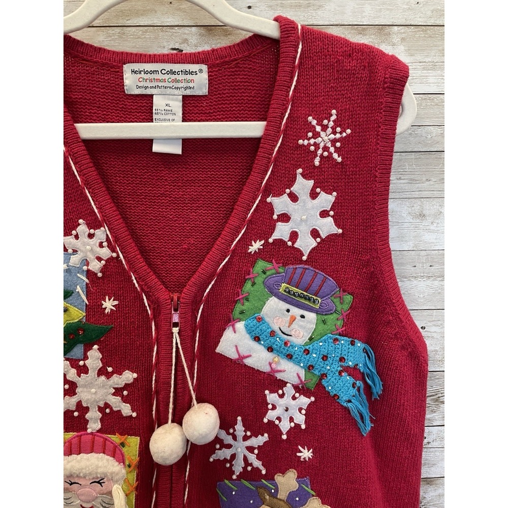 Vintage Heirloom Collectibles Womens XL Christmas Sweater Vest Zip Santa Snowman